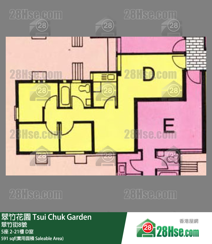 翠竹花園 5座5樓 D室 平面圖