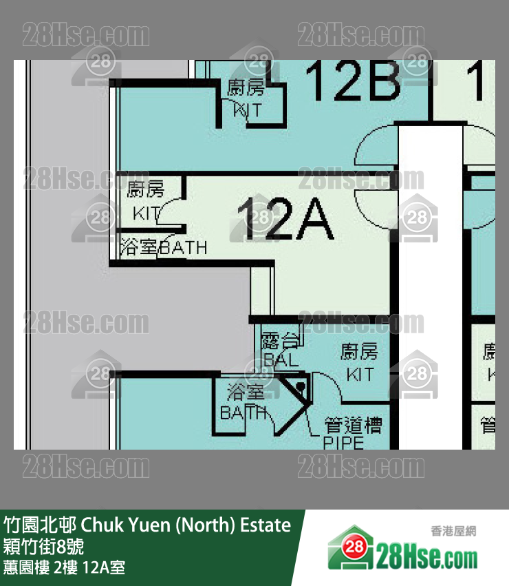 竹園北邨 蕙園樓2樓 12A室 平面圖