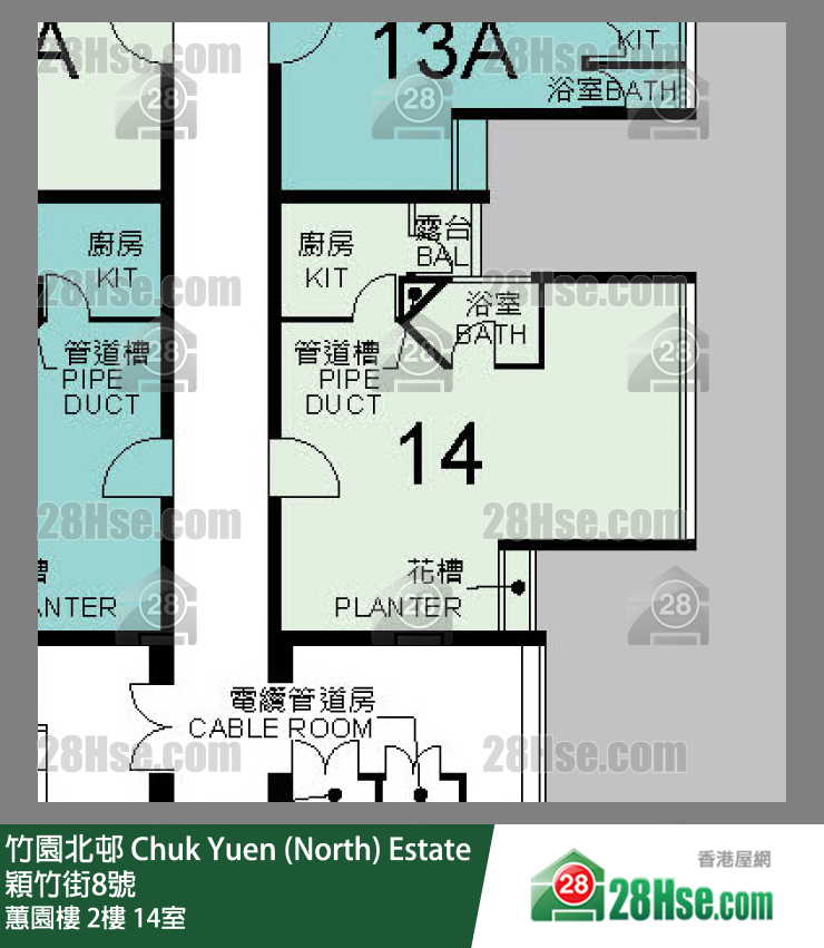 竹園北邨 蕙園樓2樓 14室 平面圖