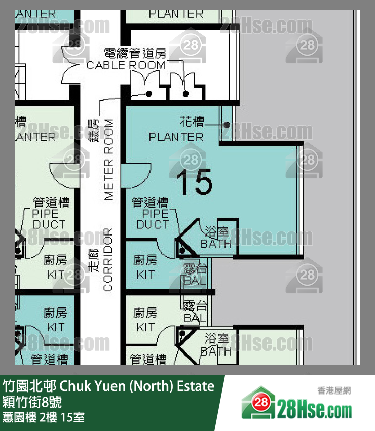 竹園北邨 蕙園樓2樓 15室 平面圖