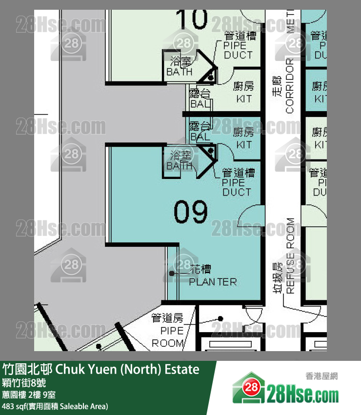竹園北邨 蕙園樓 2樓 9室 平面圖