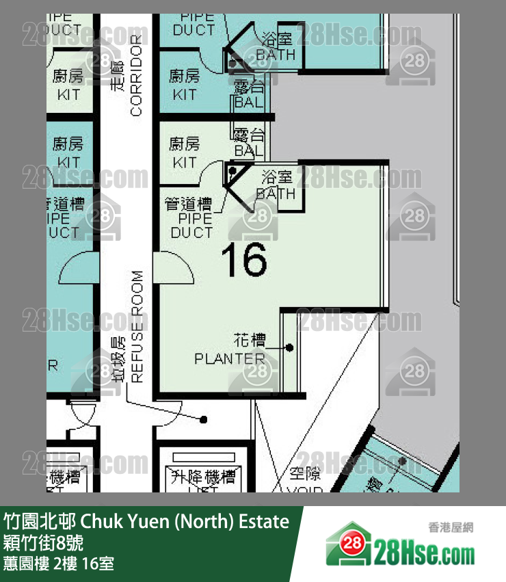竹園北邨 蕙園樓2樓 16室 平面圖