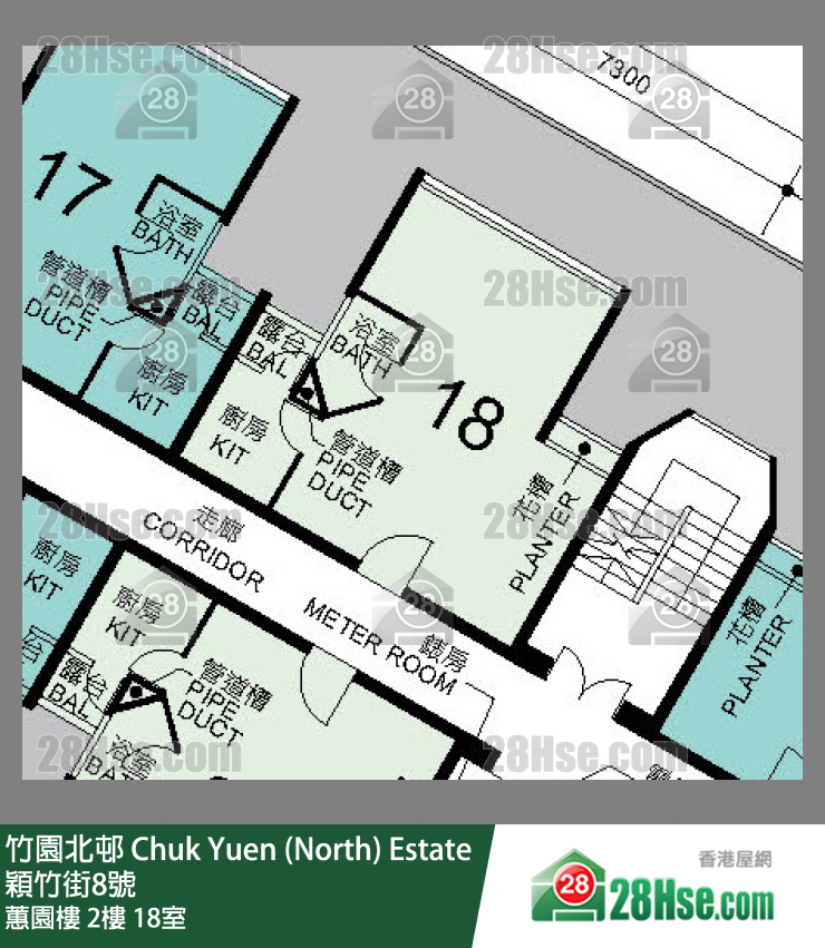 竹園北邨 蕙園樓2樓 18室 平面圖