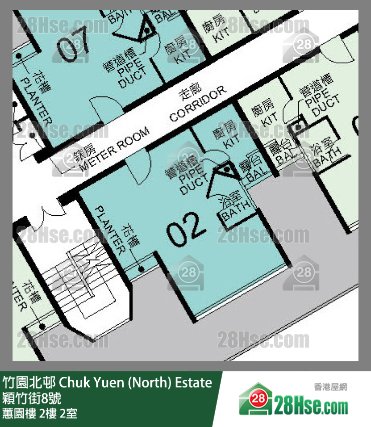 竹園北邨 蕙園樓2樓 2室 平面圖