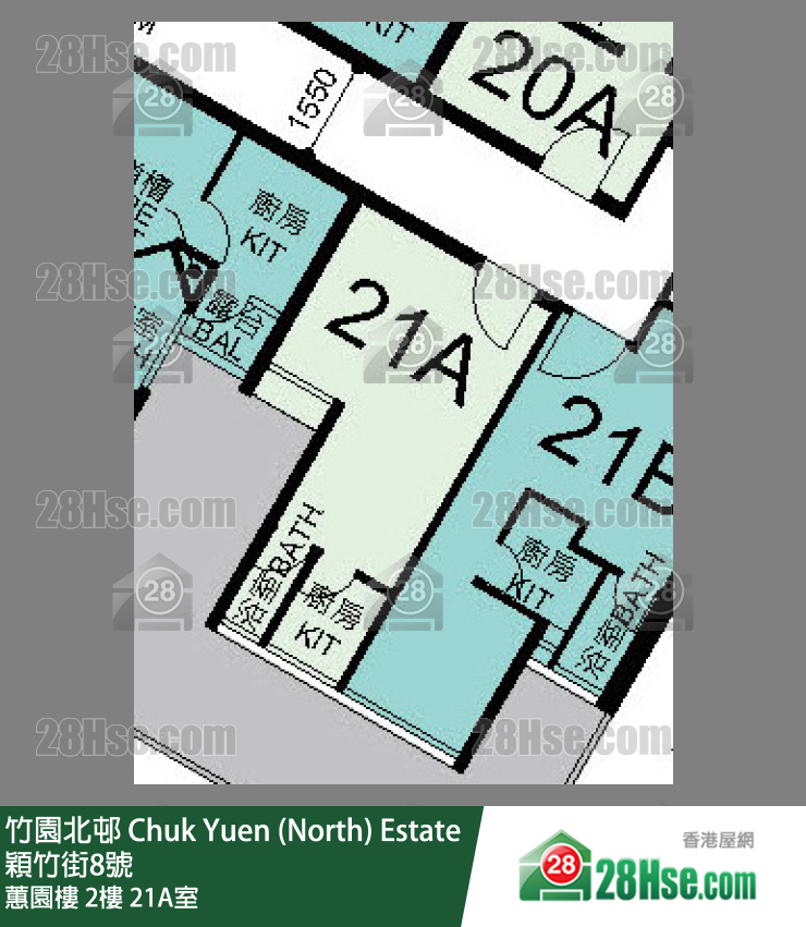 竹園北邨 蕙園樓2樓 21A室 平面圖