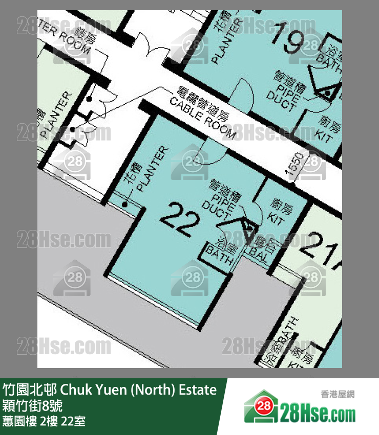 竹園北邨 蕙園樓 2樓 22室 平面圖