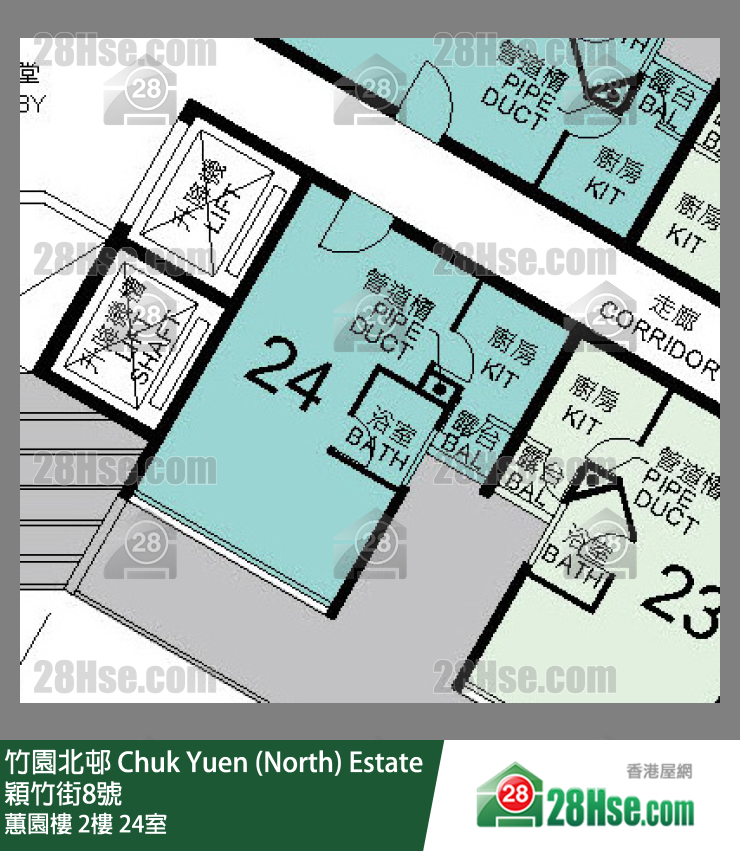 竹園北邨 蕙園樓2樓 24室 平面圖