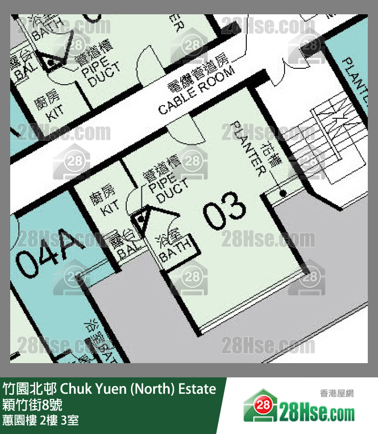 竹園北邨 蕙園樓2樓 3室 平面圖