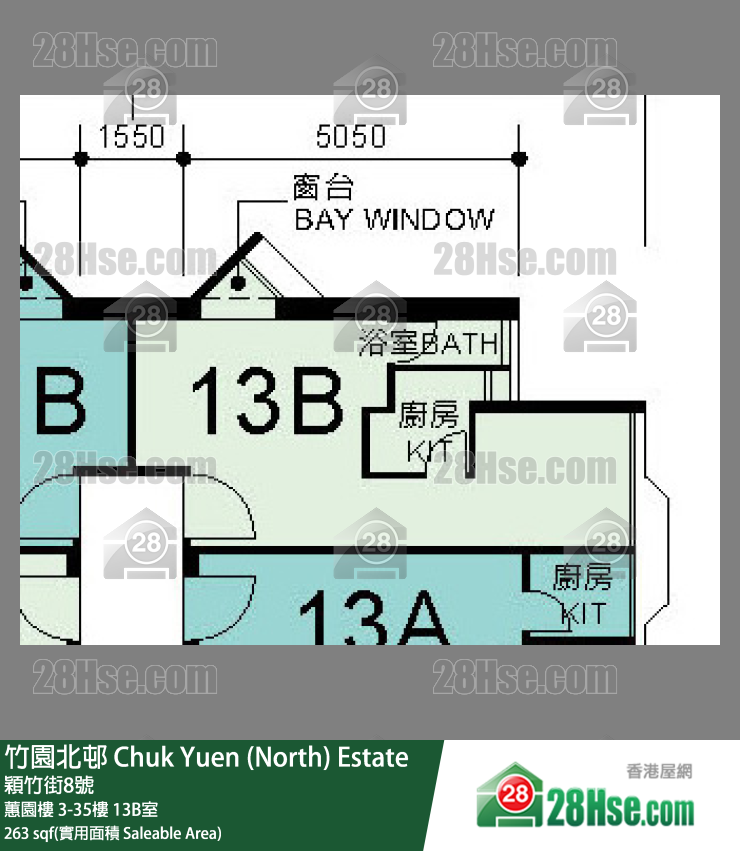 竹園北邨 蕙園樓29樓 13B室 平面圖
