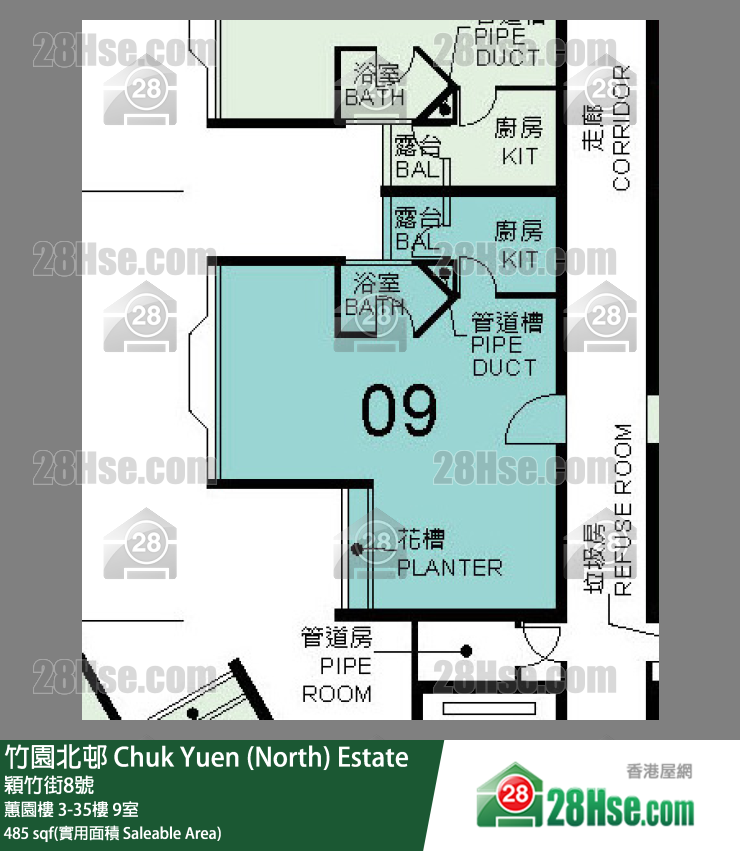 竹園北邨 蕙園樓12樓 9室 平面圖