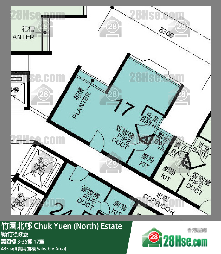 竹園北邨 蕙園樓30樓 17室 平面圖