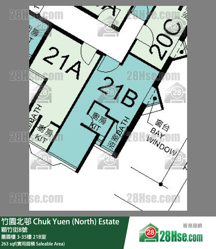 竹園北邨 蕙園樓 3樓 21B室 平面圖