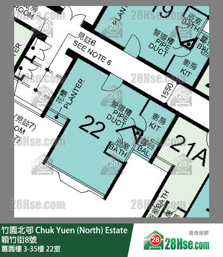 竹園北邨 蕙園樓25樓 22室 平面圖