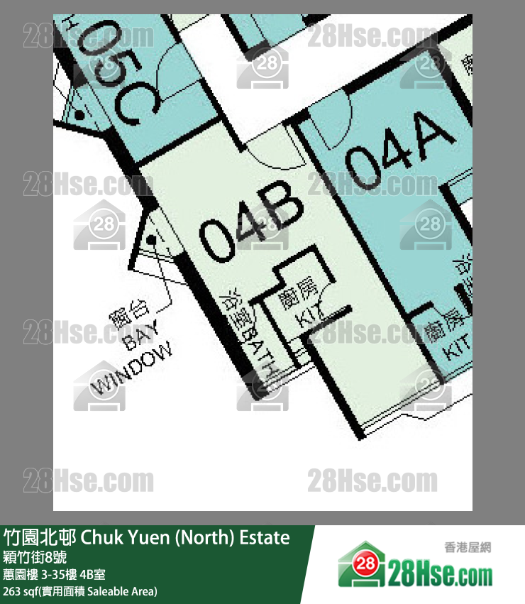 竹園北邨 蕙園樓28樓 4B室 平面圖