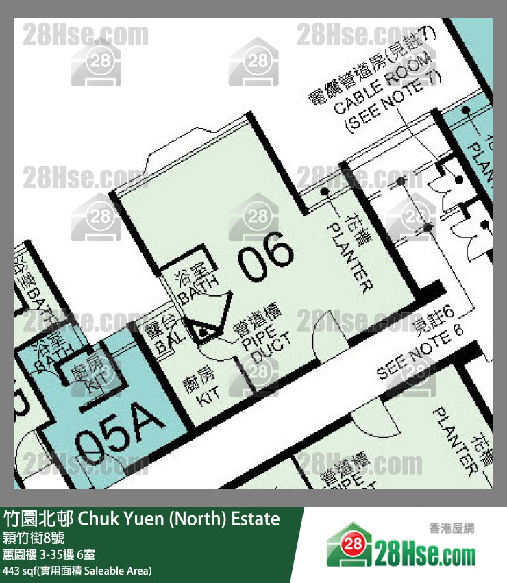 竹園北邨 蕙園樓22樓 6室 平面圖