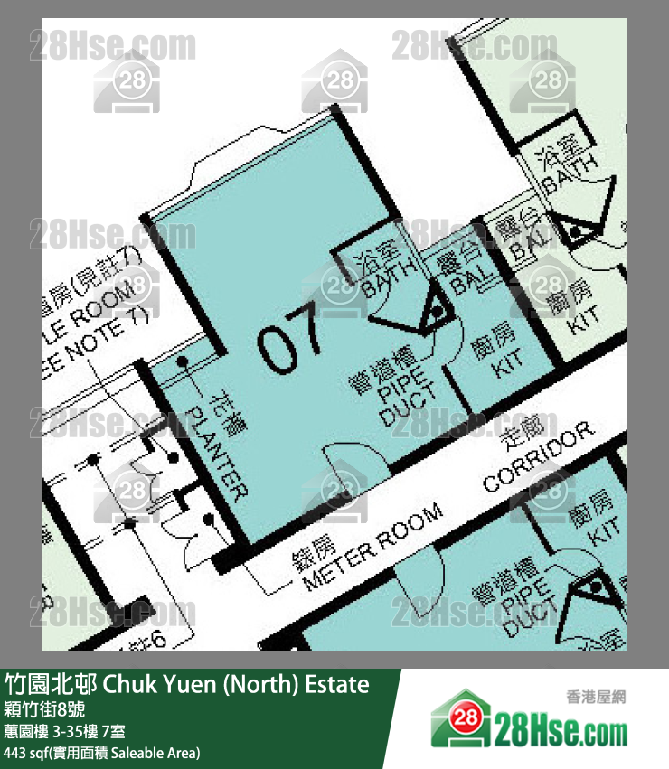 竹園北邨 蕙園樓26樓 7室 平面圖