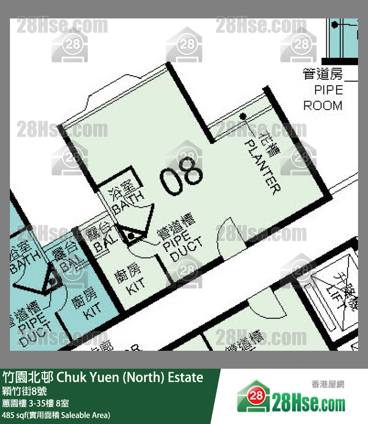竹園北邨 蕙園樓28樓 8室 平面圖
