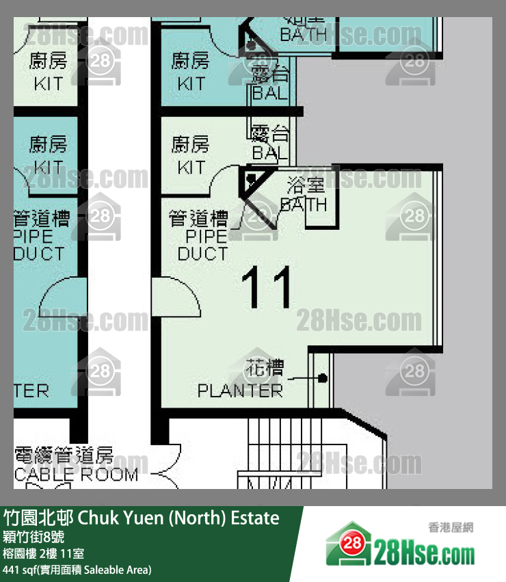 竹園北邨 榕園樓2樓 11室 平面圖