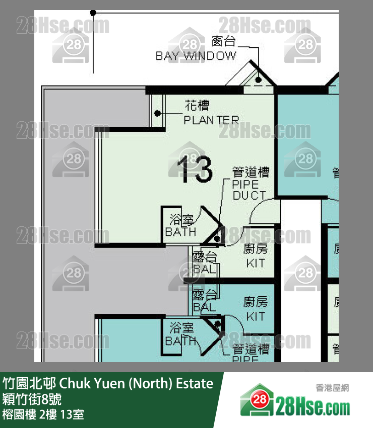 竹園北邨 榕園樓2樓 13室 平面圖