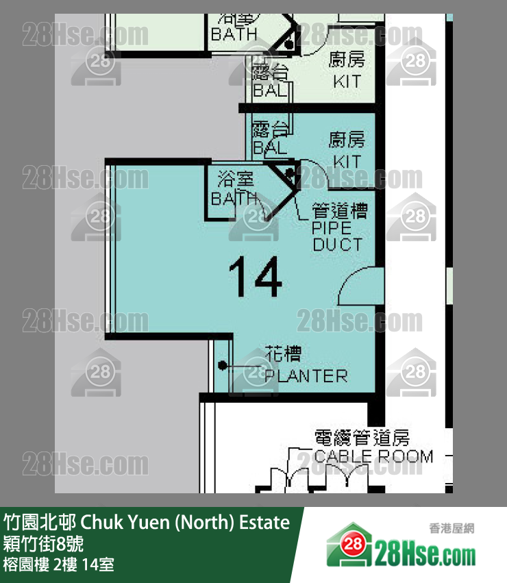 竹園北邨 榕園樓2樓 14室 平面圖