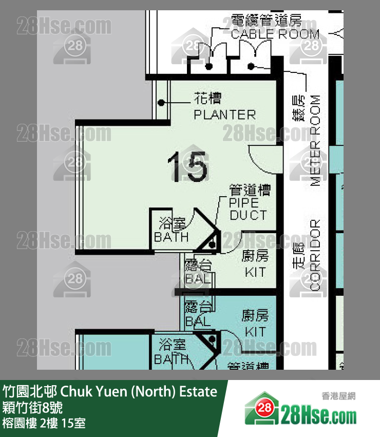 竹園北邨 榕園樓2樓 15室 平面圖