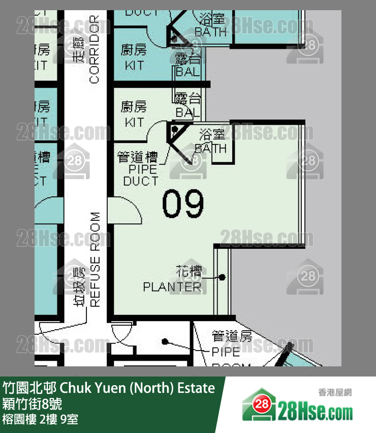 竹園北邨 榕園樓2樓 9室 平面圖