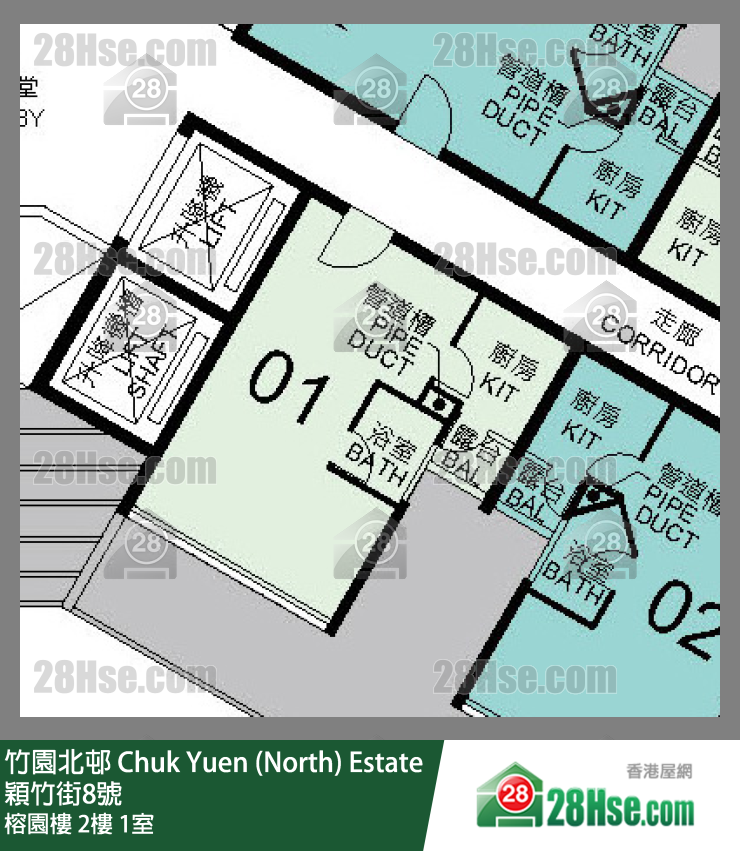竹園北邨 榕園樓2樓 1室 平面圖