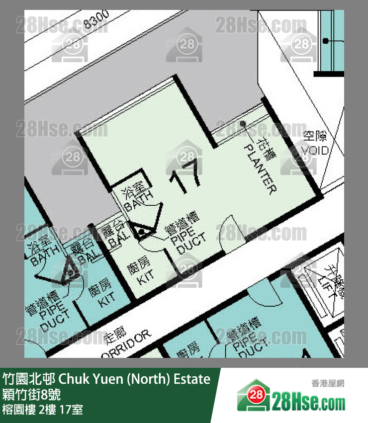 竹園北邨 榕園樓2樓 17室 平面圖