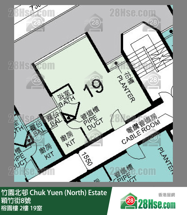 竹園北邨 榕園樓2樓 19室 平面圖