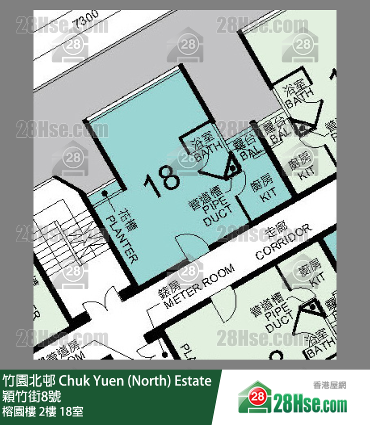 竹園北邨 榕園樓2樓 18室 平面圖