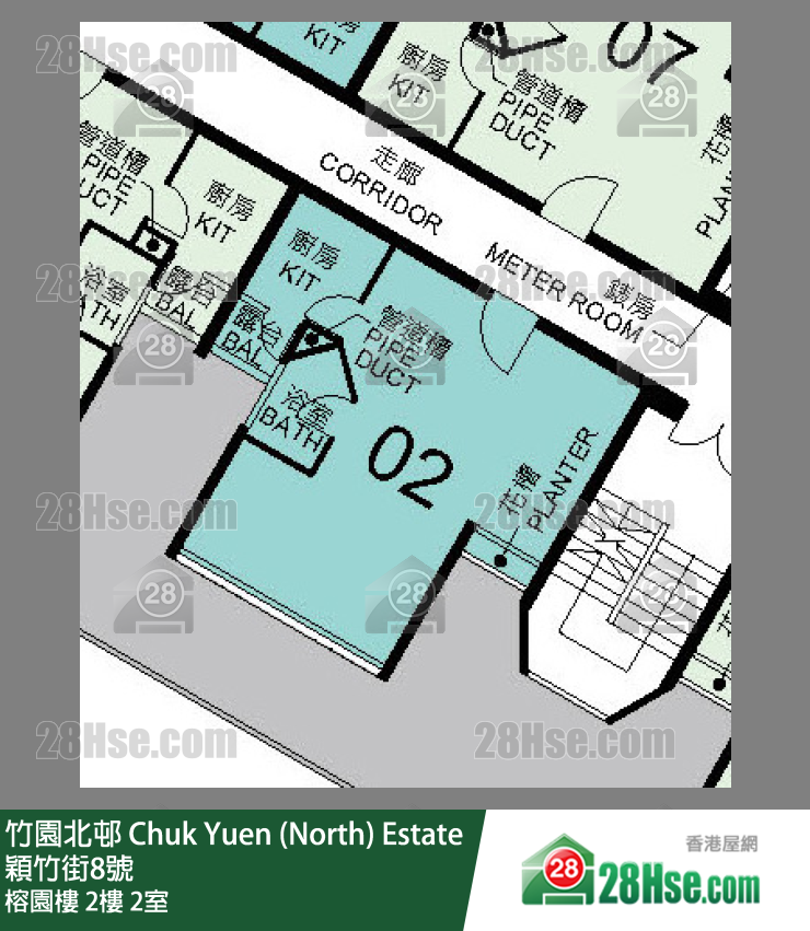 竹園北邨 榕園樓 2樓 2室 平面圖