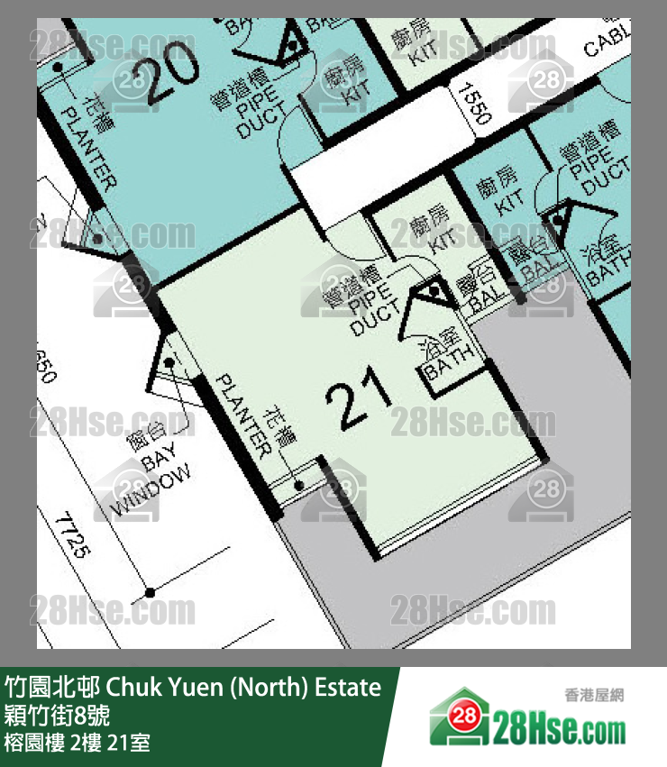 竹園北邨 榕園樓2樓 21室 平面圖