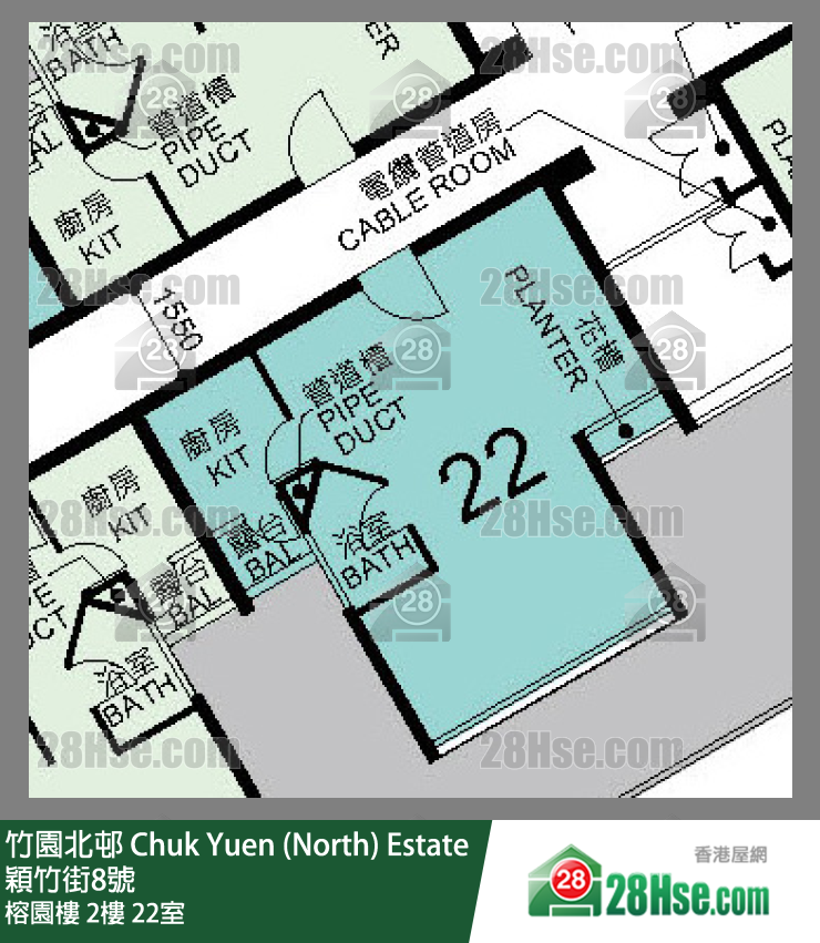 竹園北邨 榕園樓2樓 22室 平面圖