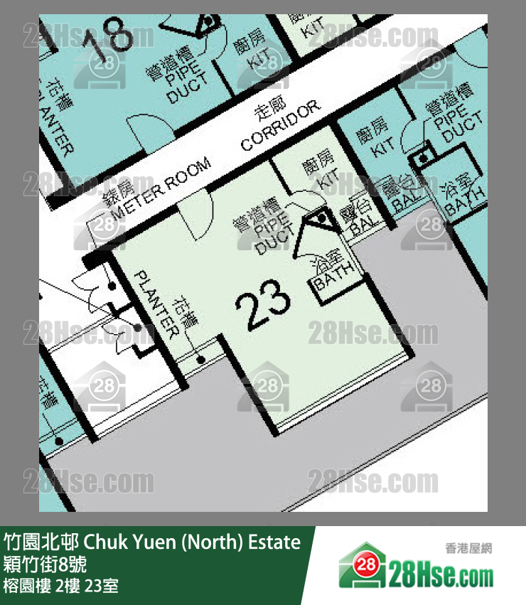 竹園北邨 榕園樓2樓 23室 平面圖