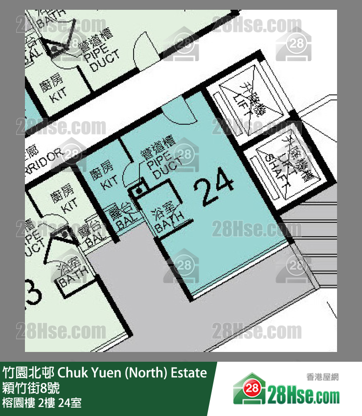 竹园北邨 榕园楼2楼 24室 平面图