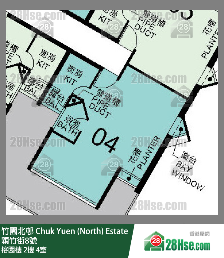 竹園北邨 榕園樓2樓 4室 平面圖