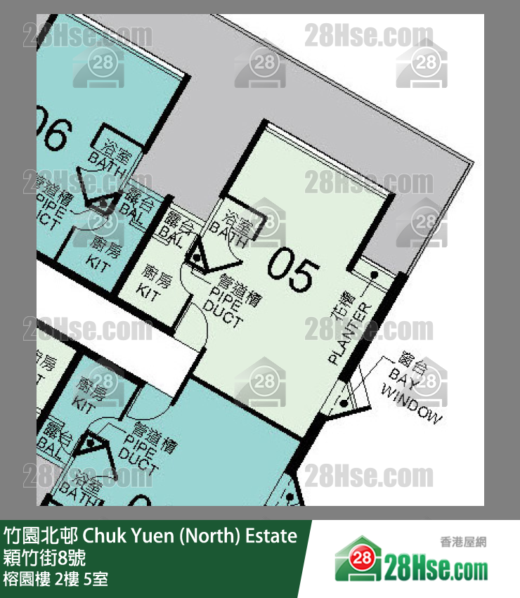 竹園北邨 榕園樓2樓 5室 平面圖