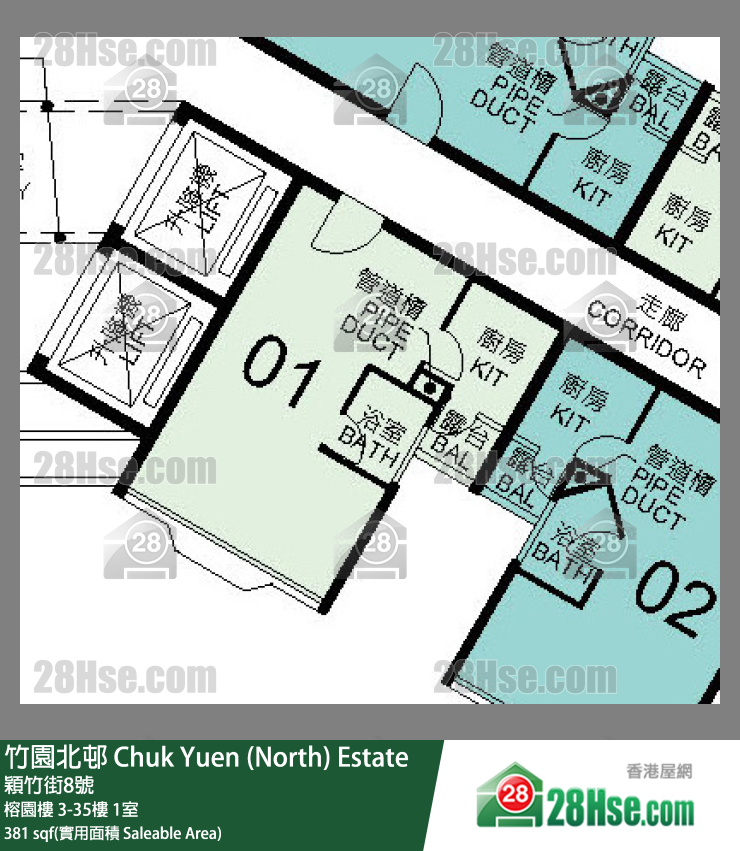 竹園北邨 榕園樓22樓 1室 平面圖