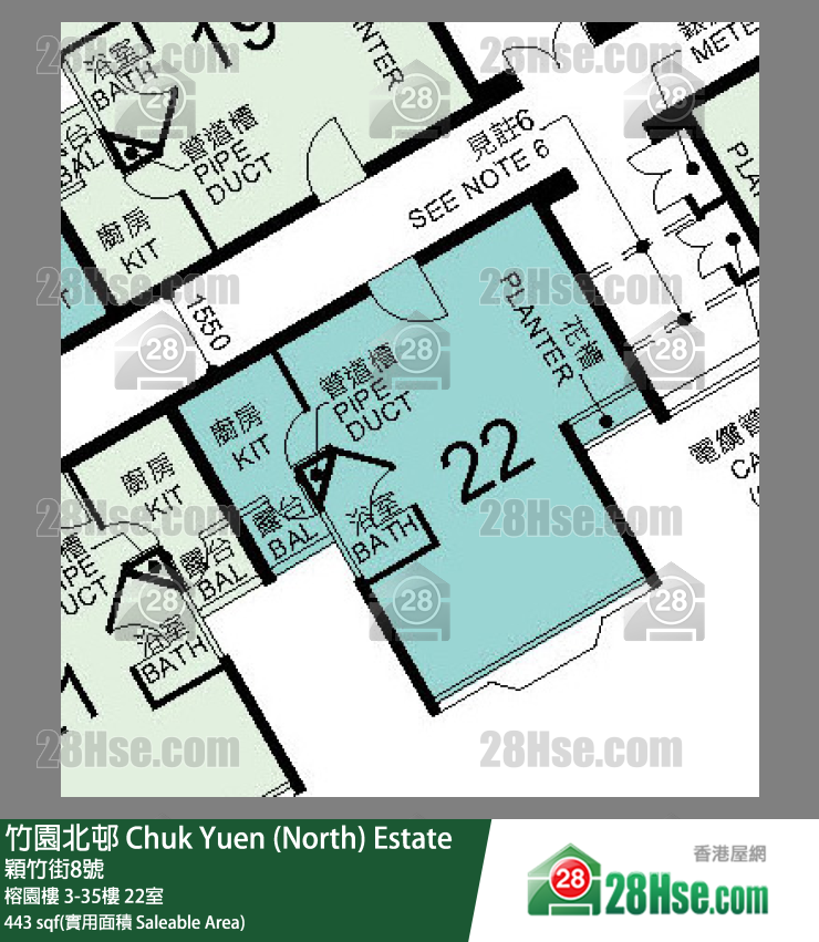 竹園北邨 榕園樓26樓 22室 平面圖