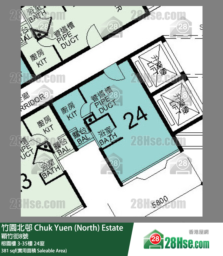竹園北邨 榕園樓15樓 24室 平面圖