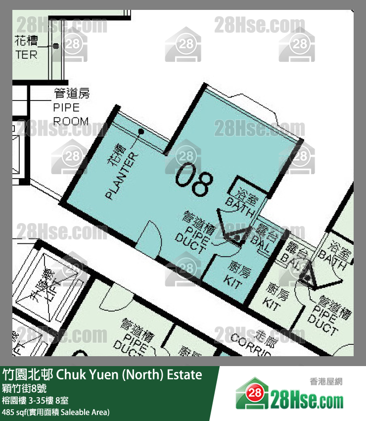 竹園北邨 榕園樓22樓 8室 平面圖