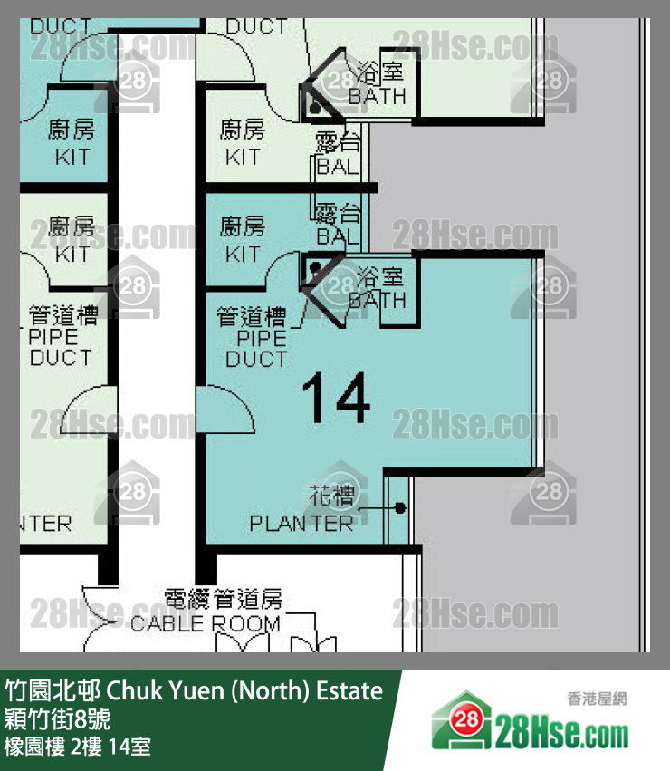 竹園北邨 橡園樓2樓 14室 平面圖