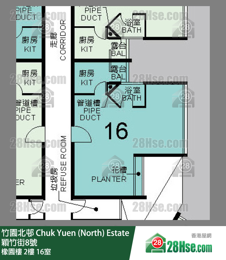 竹園北邨 橡園樓2樓 16室 平面圖