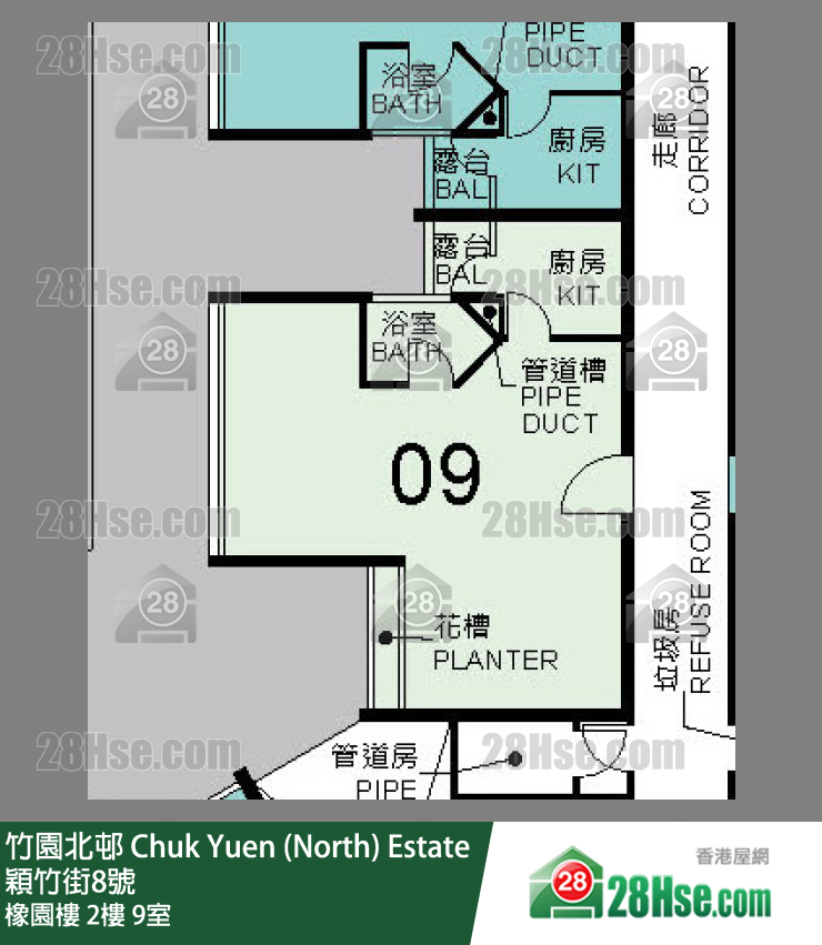 竹園北邨 橡園樓2樓 9室 平面圖