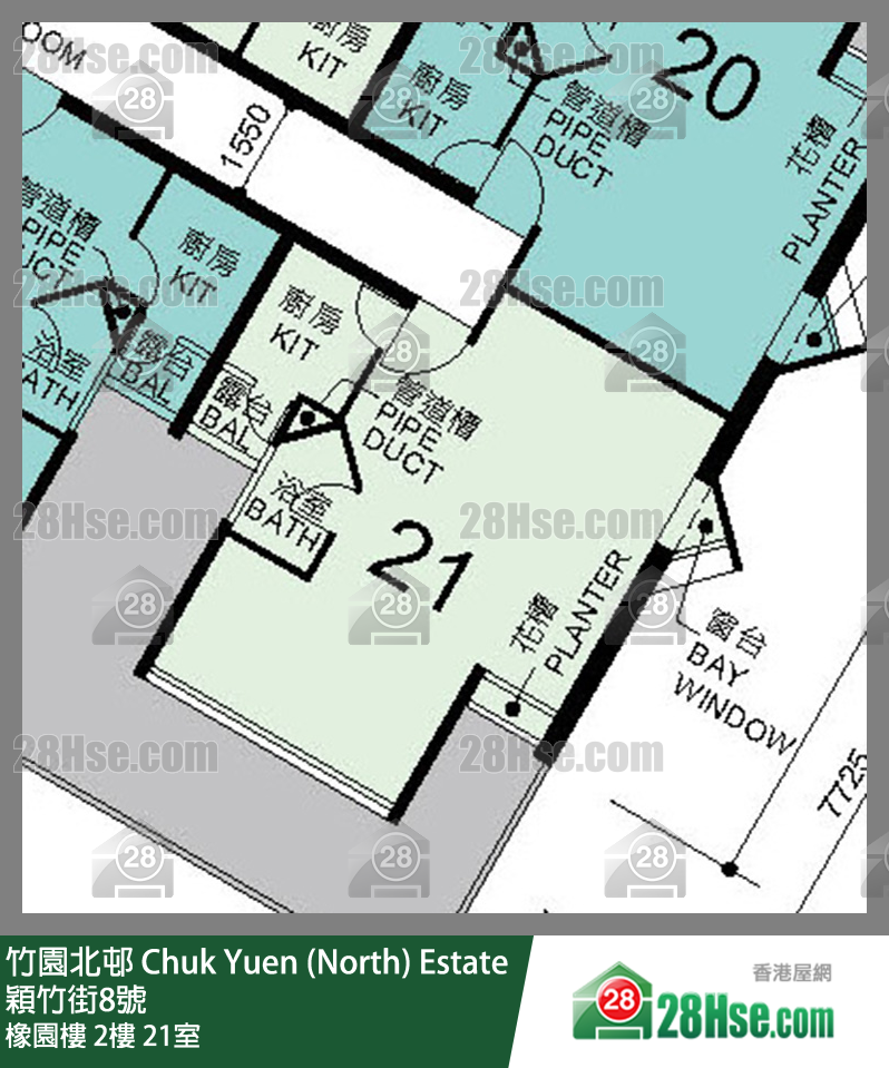 竹园北邨 橡园楼2楼 21室 平面图