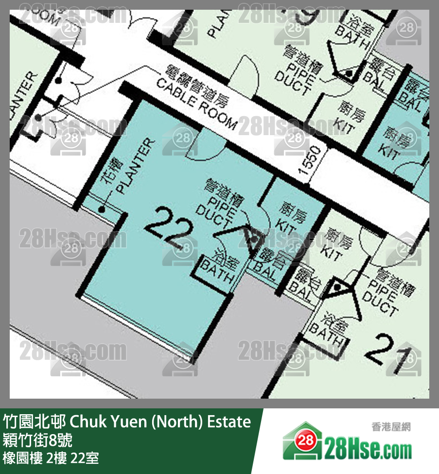 竹園北邨 橡園樓2樓 22室 平面圖