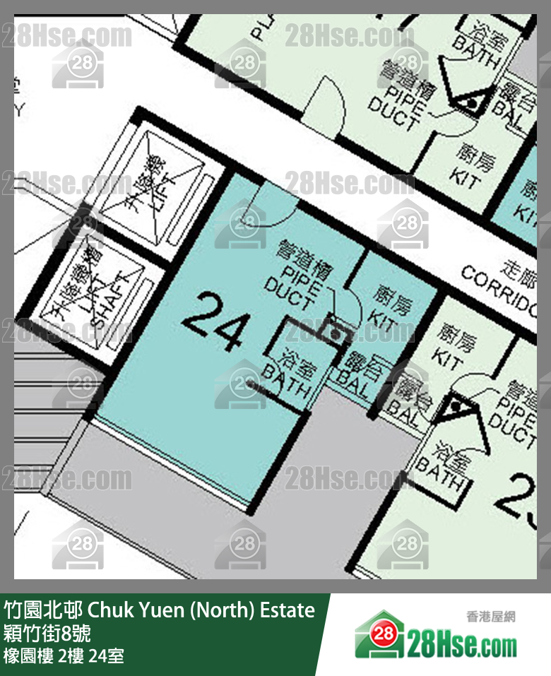竹園北邨 橡園樓 2樓 24室 平面圖