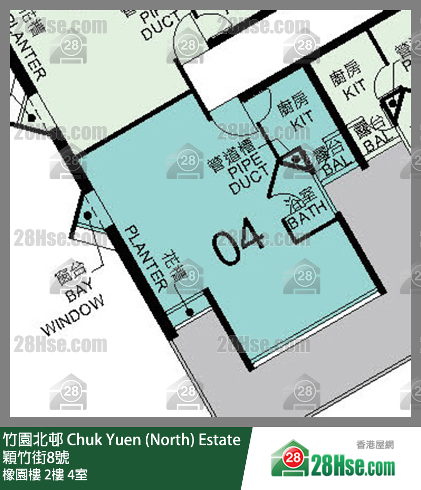竹園北邨 橡園樓2樓 4室 平面圖