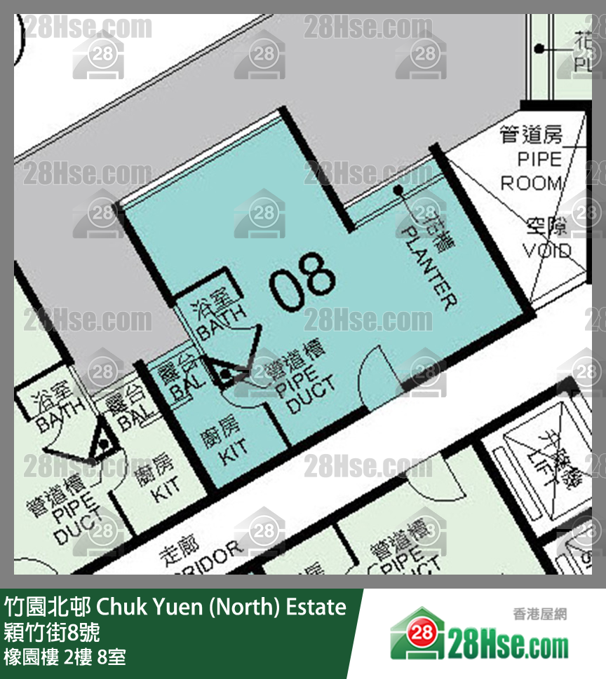 竹園北邨 橡園樓2樓 8室 平面圖