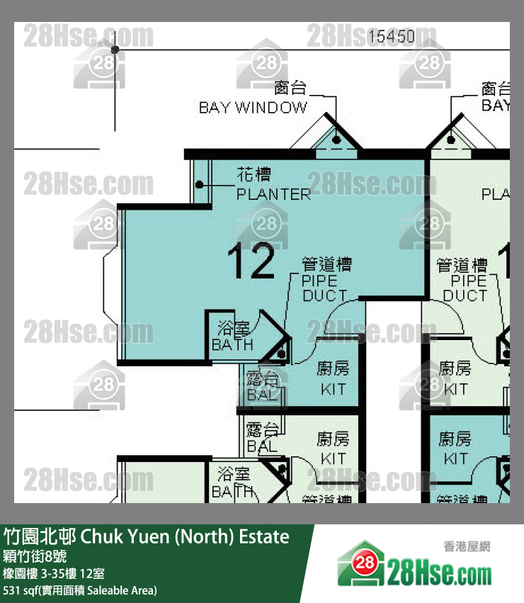 竹園北邨 橡園樓7樓 12室 平面圖